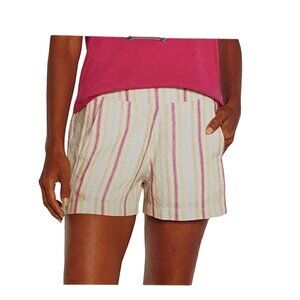 Gap Linen Shorts Women's Size XL Cream with Stripes Pockets Elastic Waist NWT